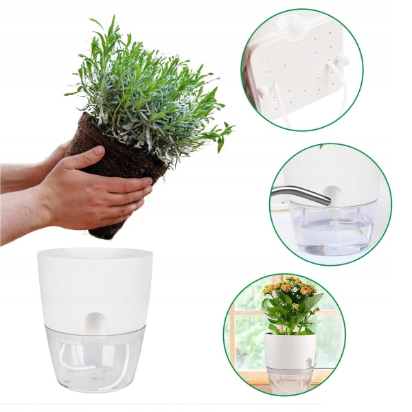 Selvvanningspotter 8,2 cm hvit