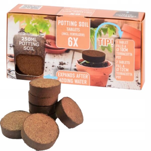 PODLOZE-KOKOSOWE-DONICZKOWE-KOMPAKTOWE-Z-KOKOSA-6-sztuk-po-250ML-KRAZKI Dyrkingsbriketter i kokosfiber 6-pakning. Perfekt for spiring og stiklinger – torvfritt, naturlig og enkelt i bruk. 🌱